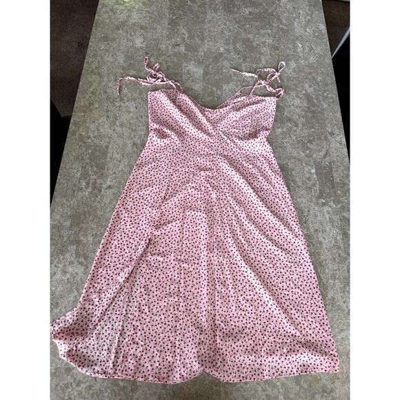 Shein Pink Floral Print Tie Strap Slip Sress- Large - Picture 1 of 5